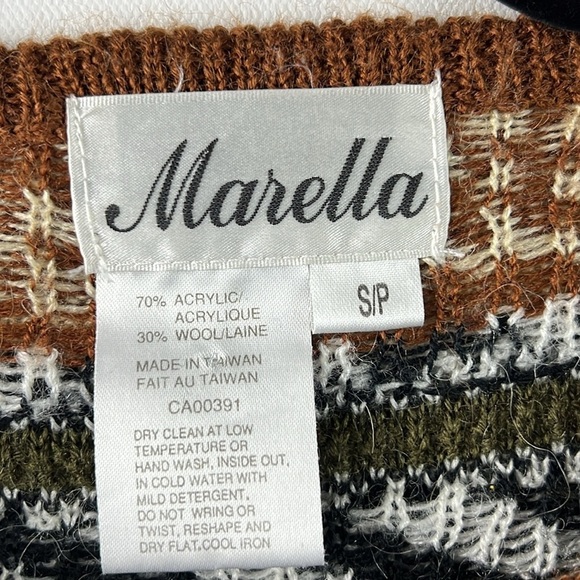 Retro Marella Wool Blend Sweater Neutral Stripe Pattern 90s - Picture 2 of 8